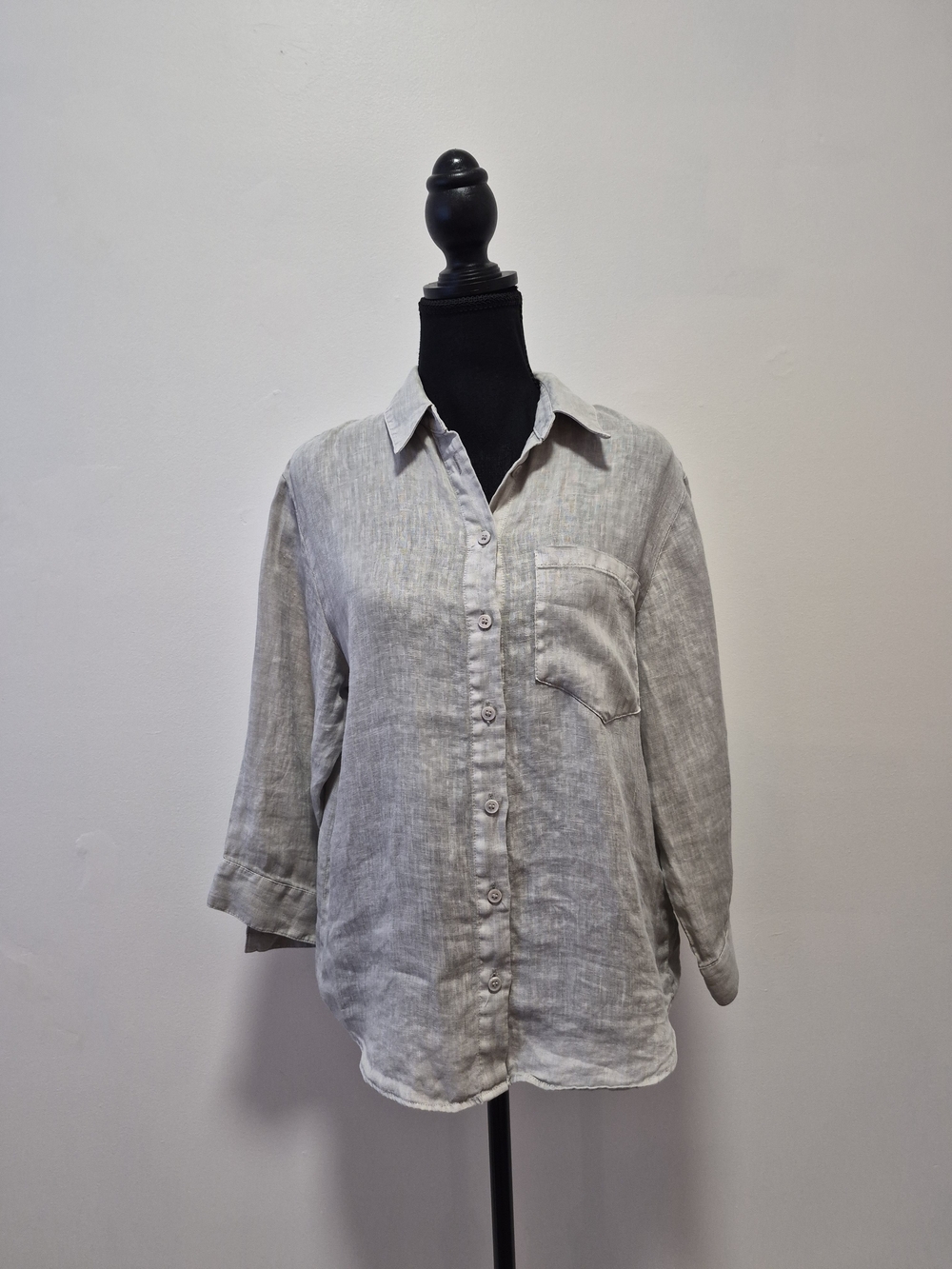 Zara Light Gray Linen Blend Button-Down Shirt